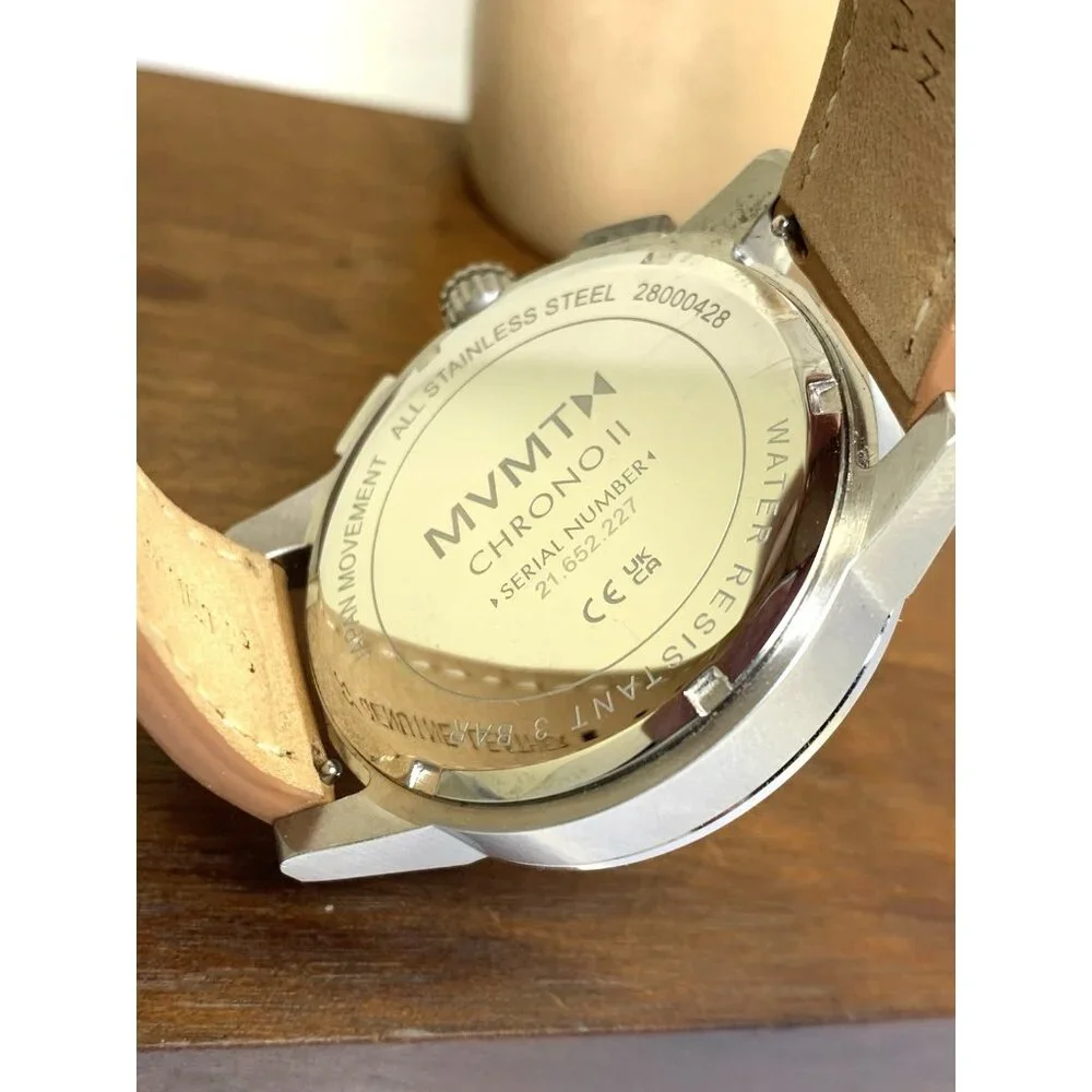 MVMT Men's Watch Quartz Chronograph White Dial Brown Leather Band 44mm